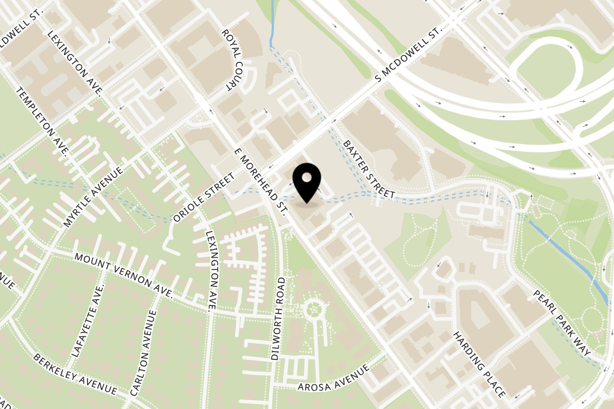Map showing the location of Dilworth Neighborhood Grille Charlotte on 911 E Morehead St in Charlotte